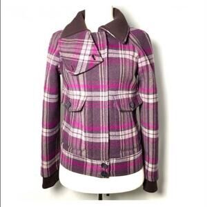 Patrizia Pepe wool plaid checkered purple pink size 8 coat jacket